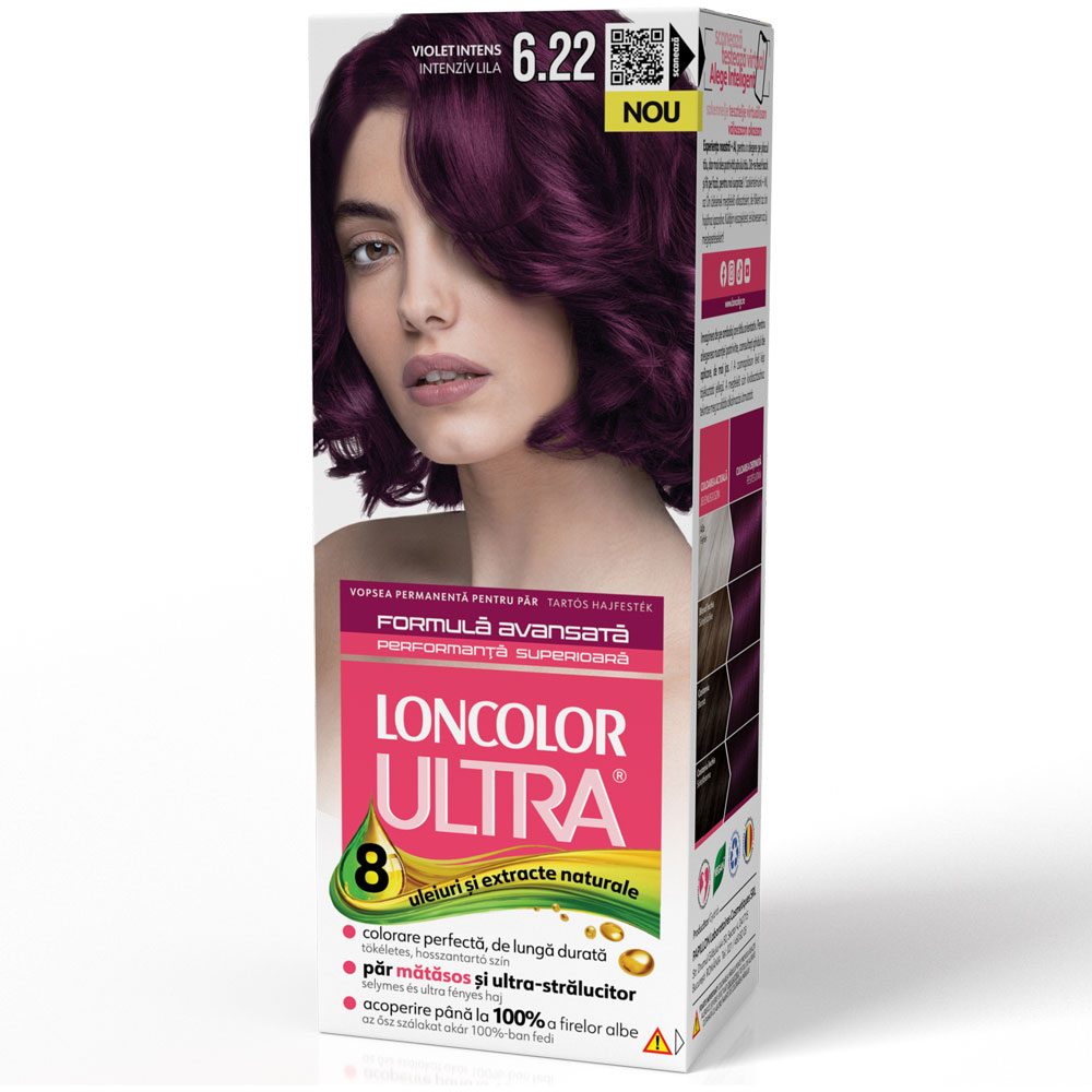 Loncolor Ultra Vopsea pentru Par, Formula cu Ulei de Migdale si Keratina, Nuanta 6/22 Violet Intens