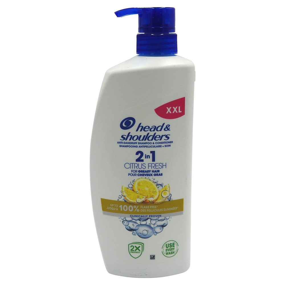 Head & Shoulders Șampon și Balsam 2în1 Citrus Fresh, Control Mătreață pentru Păr Gras, Complex Multivitaminic, Flacon cu Pompă, 800 ml