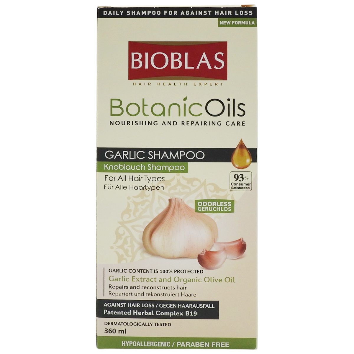 Bioblas Botanic Oils Șampon Anticădere cu Extract de Usturoi, Formulă Regeneratoare pentru Toate Tipurile de Păr, 360 ml