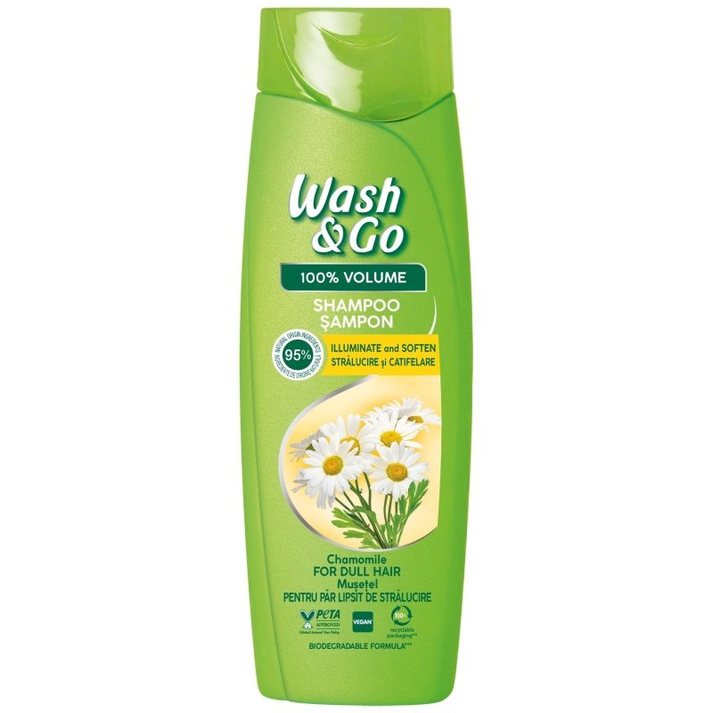 Șampon Wash & Go, Formulă cu Extract de Mușețel, Hidratare și Curățare, Flacon 360 ml