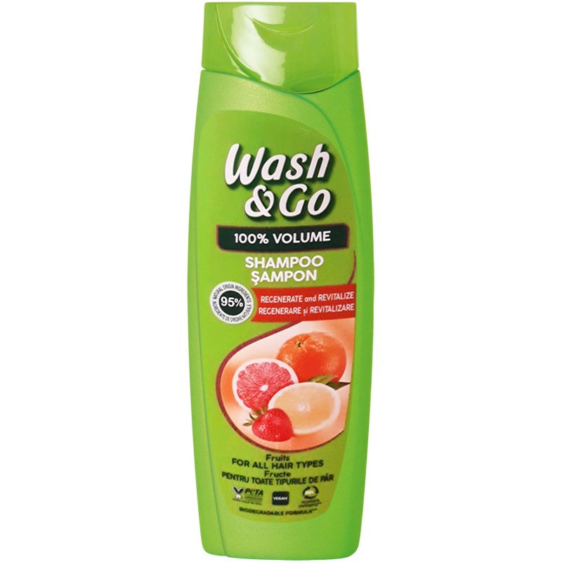 Wash & Go Sampon Hidratant cu Extract de Fructe, Formula 100% Volum, Pentru Toate Tipurile de Par, 360 ml