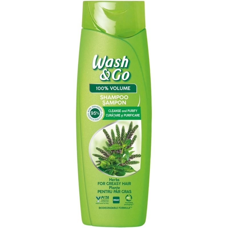 Șampon Wash & Go Herbs Pentru Păr Gras, Formulă Cu Extract De Plante, 360 ml