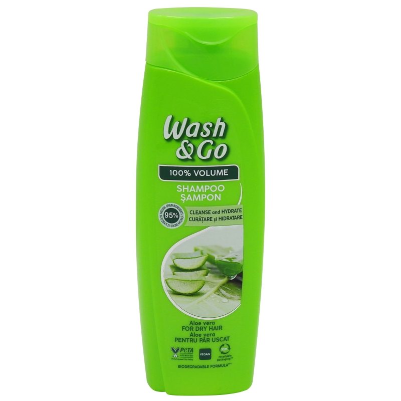 Wash & Go Șampon cu Extract de Aloe Vera, Curățare și Hidratare, Toate Tipurile de Păr, 180 ml