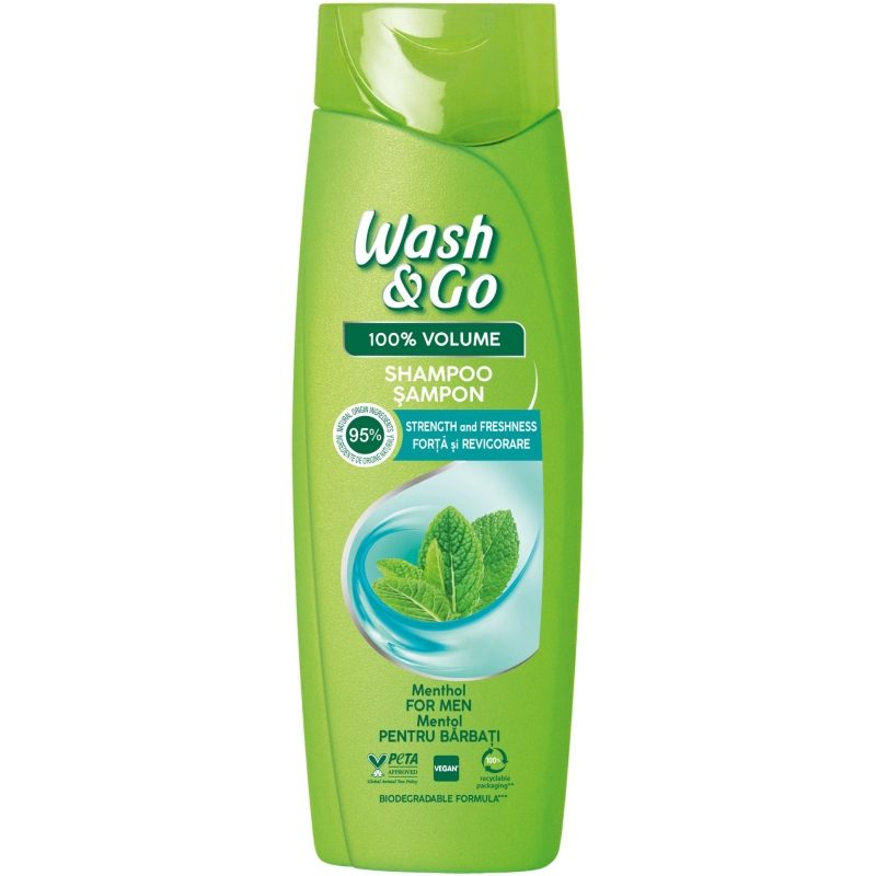 Wash & Go Șampon Men Menthol Prospețime Îndelungată, Efect Răcoritor, 360 ml