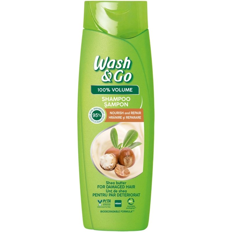 Sampon Wash & Go, Hidratare Intensa cu Unt de Shea, Formula pentru Par Uscat, 360 ml