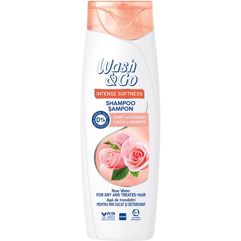 Sampon Wash & Go, Hidratare si Stralucire cu Extract de Trandafir, Formula 2-in-1, Flacon 360 ml