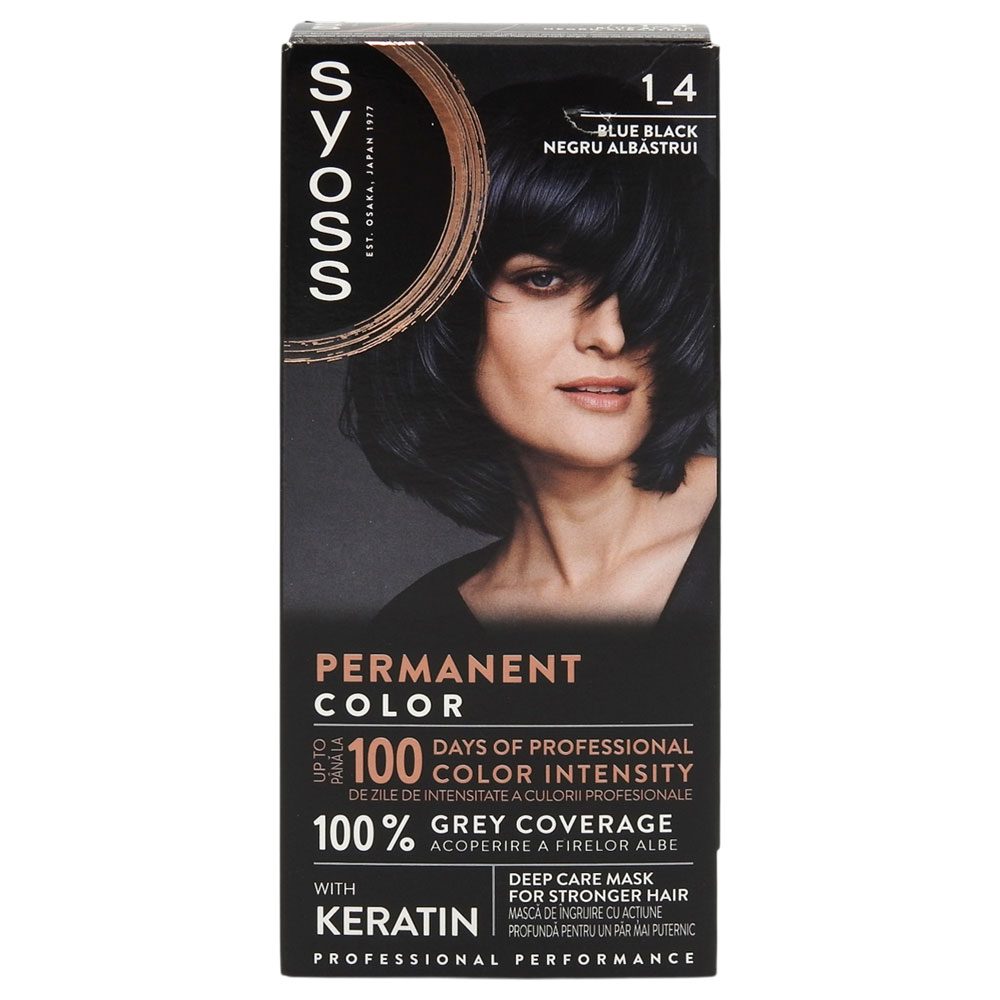 Syoss Professional Vopsea de Par Permanenta, Tehnologie SalonPlex impotriva Ruperii, Intensitate Maxima a Culorii, Nuanta 1-4 Albastru Negru