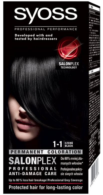 Syoss Professional Performance, Vopsea de Par Permanenta, Tehnologie SalonPlex, Nuanta 1-1 Negru, 115 ml