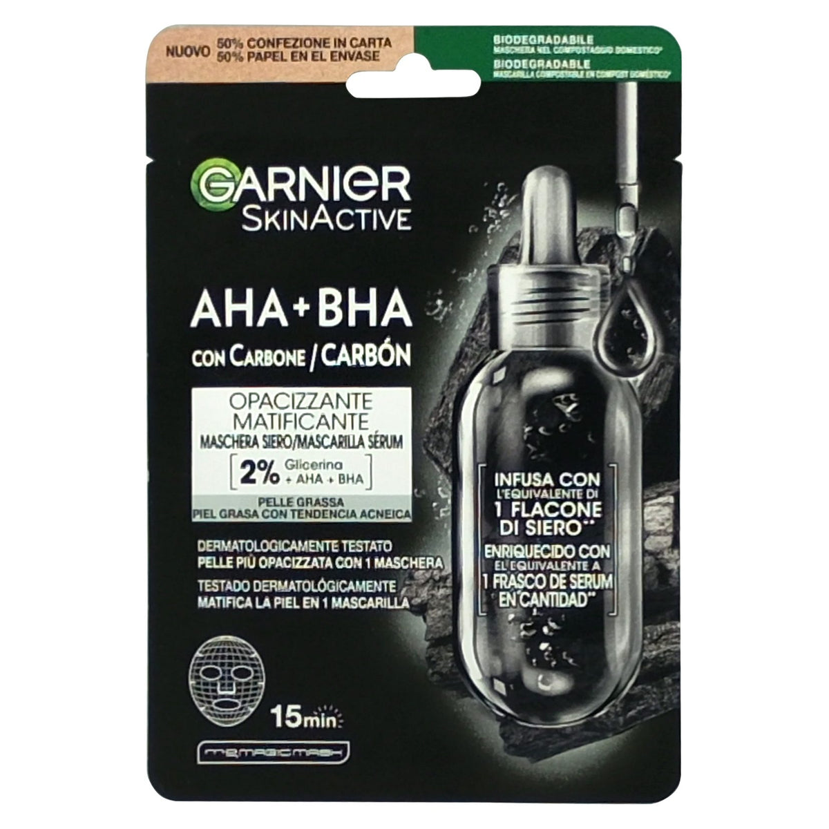 Garnier Skin Naturals Masca de Fata Tip Servetel, Efect Purifiant si Hidratant, Extract de Carbune si Alge Negre, 28 g