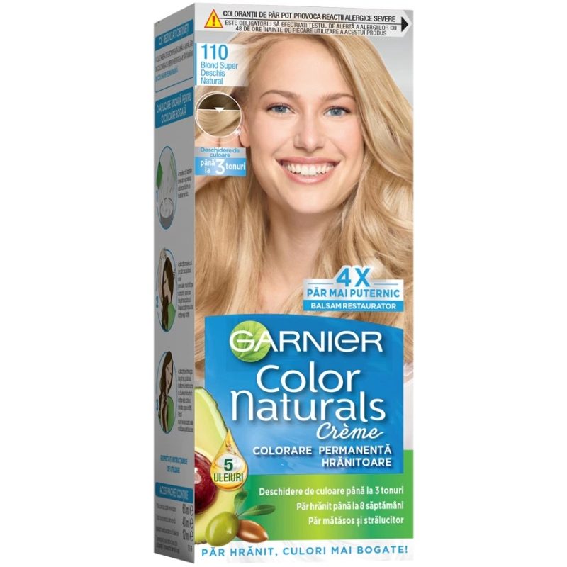 Garnier Color Naturals, Vopsea de Par Permanenta, Formula cu 3 Uleiuri Nutritive, 110 Blond Natural Super Deschis