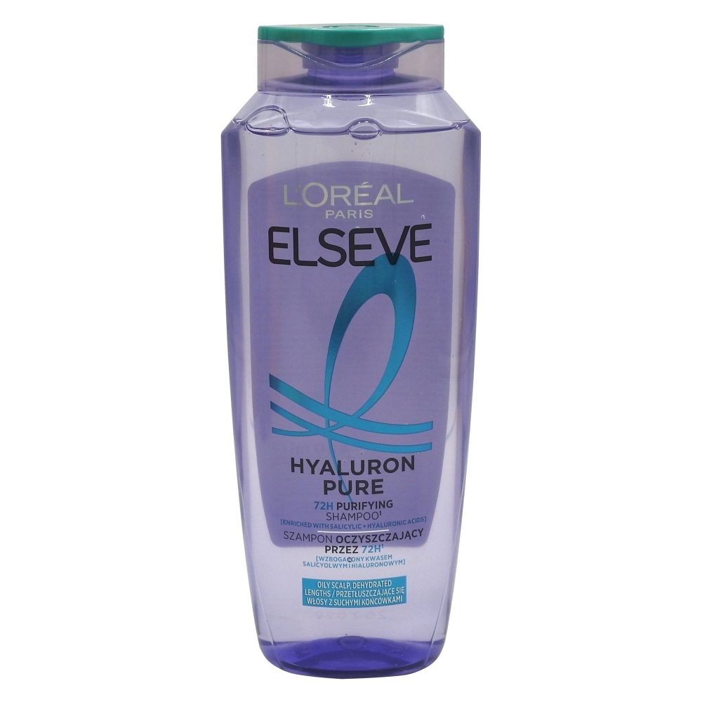 L'Oreal Paris Elseve Sampon Purificator Hyaluron Pure, Acid Salicilic si Acid Hialuronic, Pentru Scalp cu Tendinta de Ingrasare si Varfuri Deshidratate, 400 ml