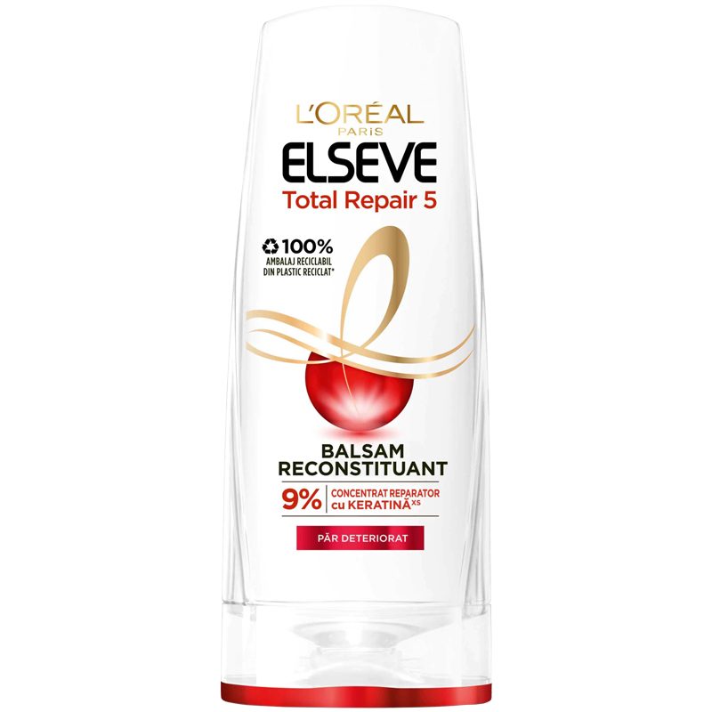 L'Oreal Paris Elseve Total Repair 5 Balsam Reparator pentru Par Deteriorat, Formula cu Pro-Keratina si Ceramide, 200 ml