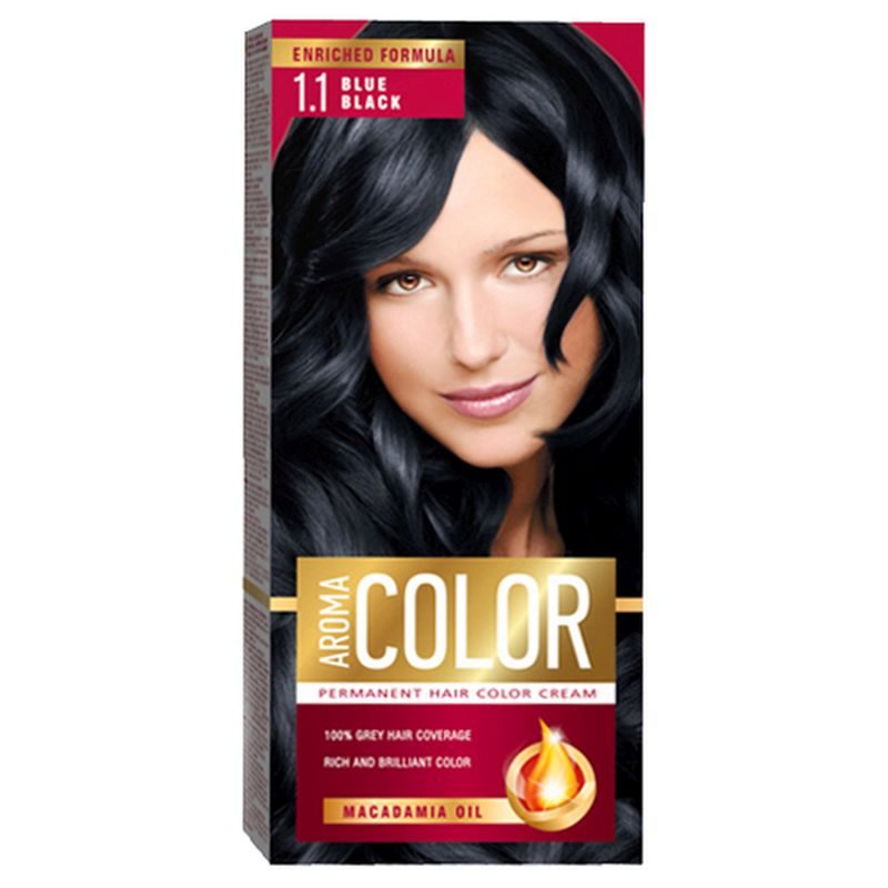 Vopsea de Par Permanenta Aroma Color, Complex de 3 Uleiuri Naturale, Protectie si Stralucire, 1/1 Albastru Negru