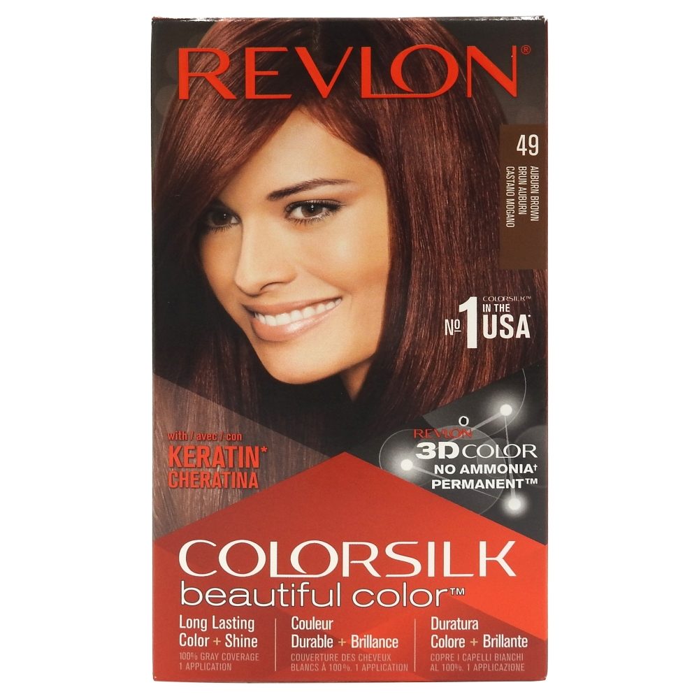 Revlon ColorSilk Vopsea de Par Permanenta fara Amoniac, Acoperire 100% Fire Albe, Tehnologie 3D Color, Keratina, 49 Auburn Brown