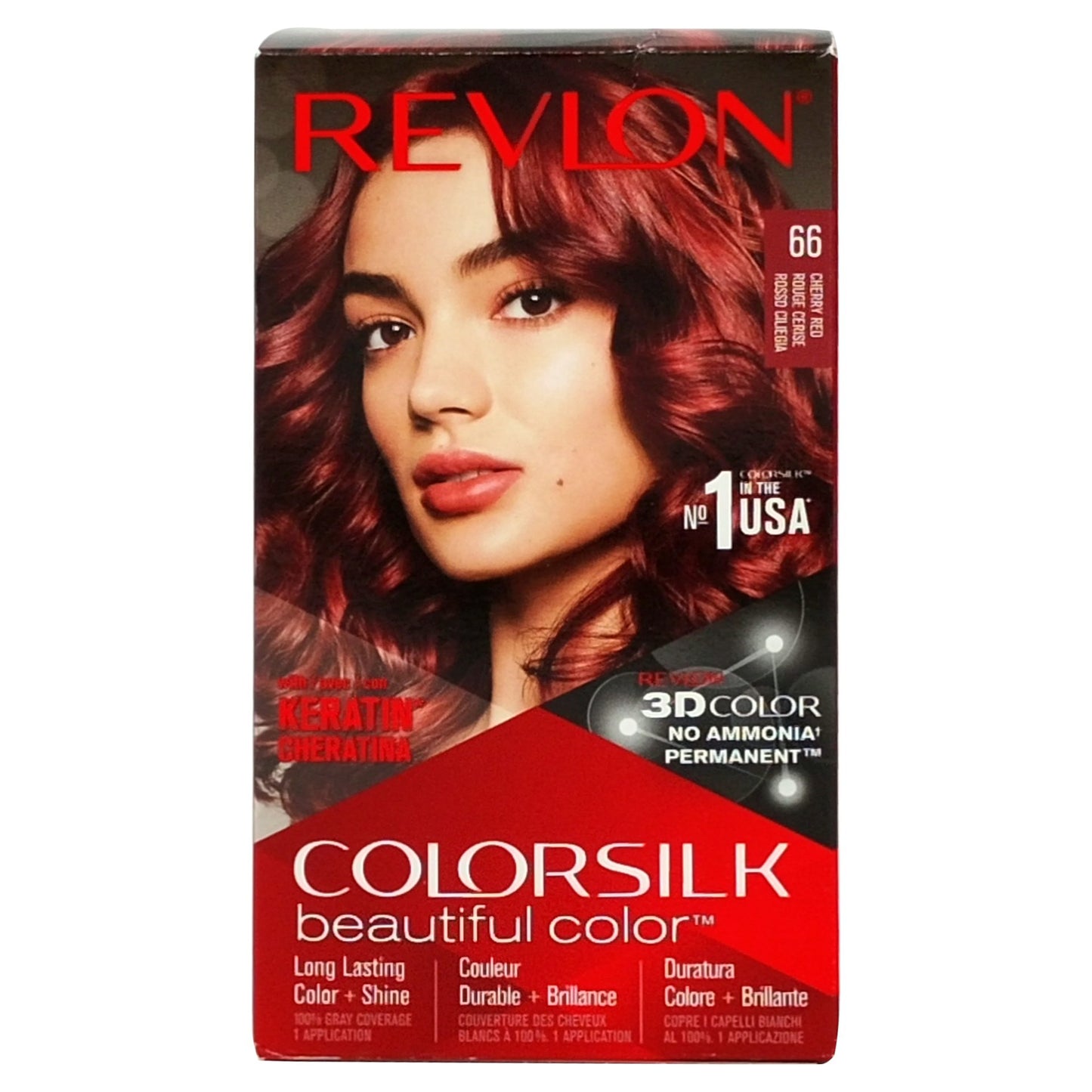 Revlon ColorSilk Vopsea de Par Permanenta fara Amoniac, Acoperire 100% Fire Albe, Keratina si Aminoacizi de Matase, 66 Cherry Red