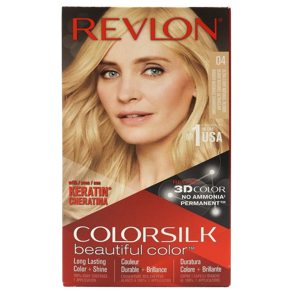 Vopsea de Par Permanenta Fara Amoniac Revlon ColorSilk, Tehnologie 3D Color, Protectie UV, Acoperire 100% Fire Albe, Nuanta 04 Light Blonde
