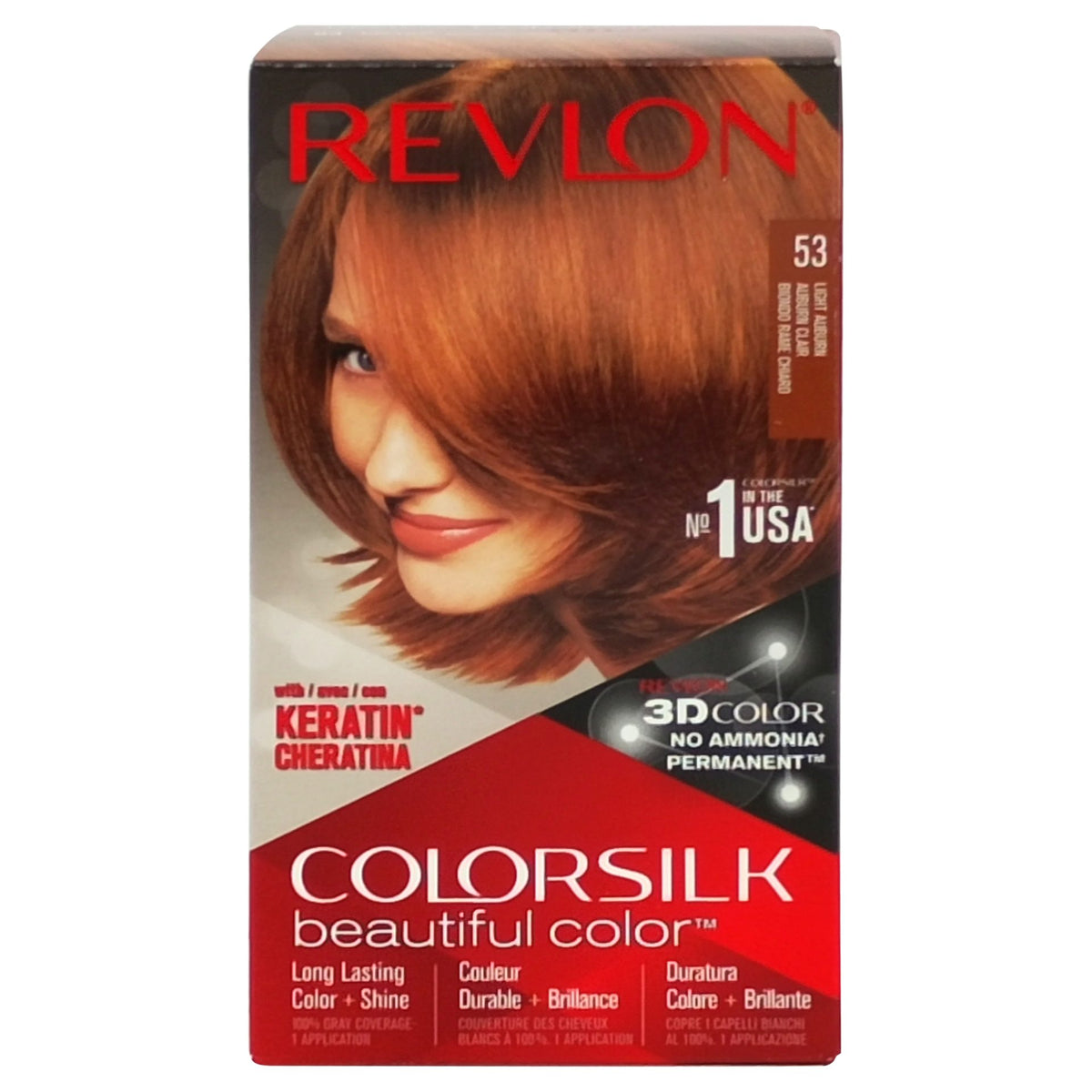 Revlon Colorsilk Vopsea de Par Permanenta fara Amoniac, Acoperire 100% Fire Albe, Tehnologie 3D Color, Keratina si Aminoacizi de Matase, 53 Light Auburn