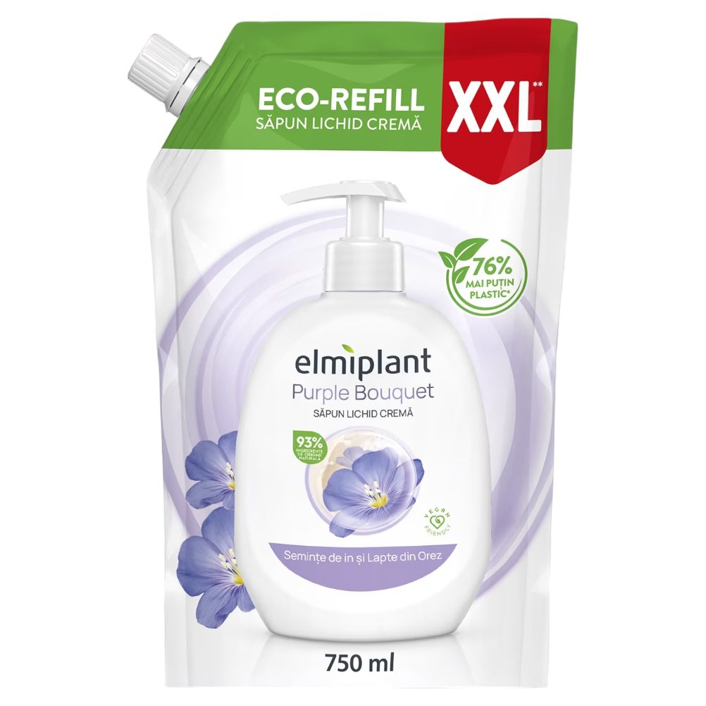 Elmiplant Rezerva Sapun Lichid Crema, Hidratant cu Seminte de In si Lapte de Orez, Formula Delicata, 750 ml