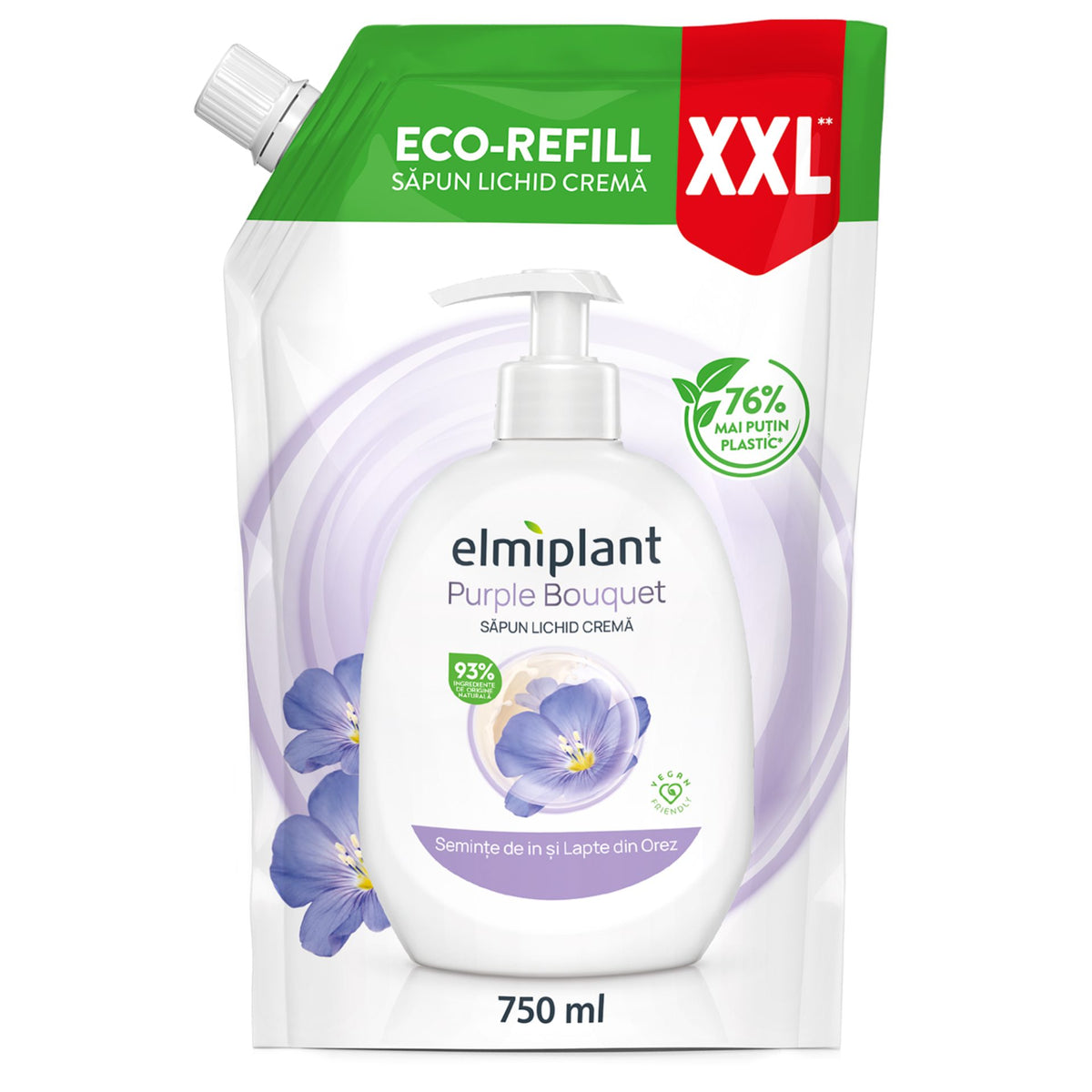 Elmiplant Rezerva Sapun Lichid Crema, Hidratant cu Seminte de In si Lapte de Orez, Formula Delicata, 750 ml
