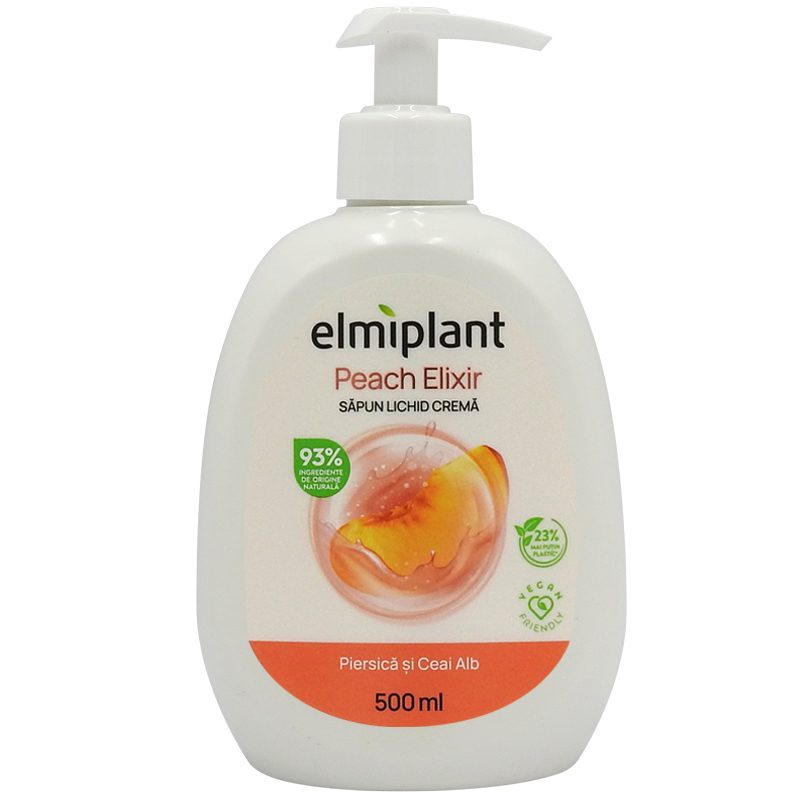 Elmiplant Sapun Lichid Crema, Curatare Delicata si Hidratare Intensa, Formula cu Piersica si Ceai Alb, 500 ml
