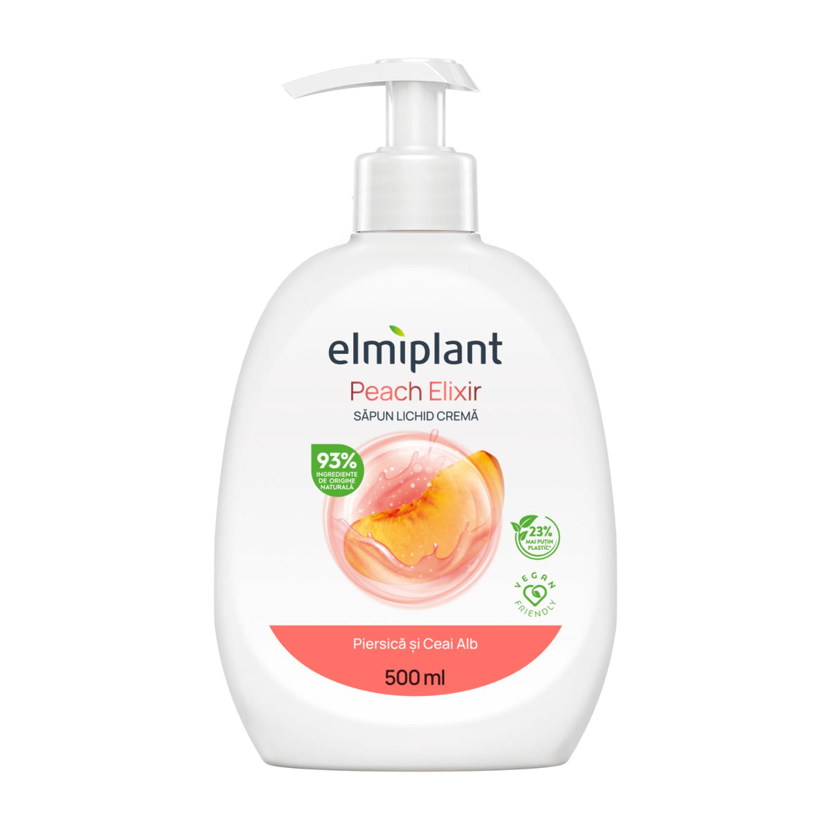 Elmiplant Sapun Lichid Crema, Curatare Delicata si Hidratare Intensa, Formula cu Piersica si Ceai Alb, 500 ml