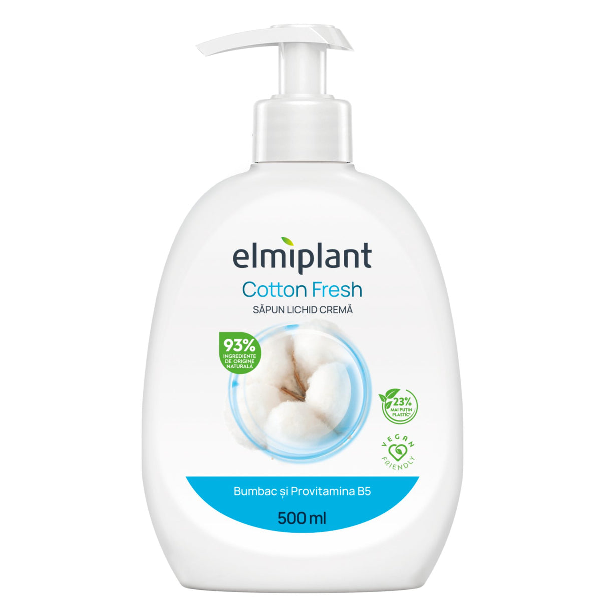 Elmiplant Săpun Lichid Cremă, Curățare Hidratantă cu Extract de Bumbac și Provitamina B5, Textură Catifelată pentru Piele Sensibilă, Flacon cu Pompă, 500 ml