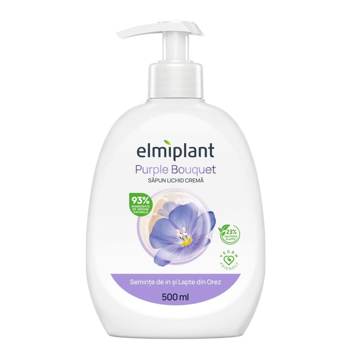 Elmiplant Sapun Lichid Crema, Hidratare Intensiva cu Seminte de In si Lapte de Orez, Formula Delicata de Curatare, Ingrediente Naturale, 500 ml