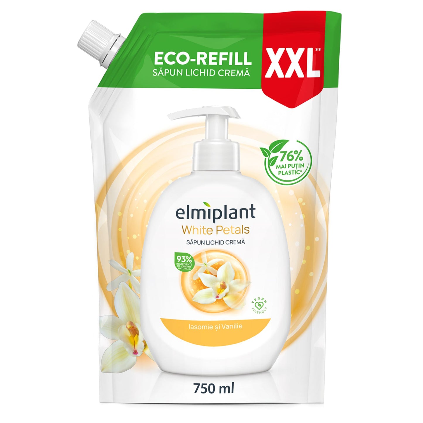 Elmiplant Rezerva Sapun Lichid Crema, Formula Hidratanta pentru Piele Sensibila, Iasomie si Vanilie, 750 ml