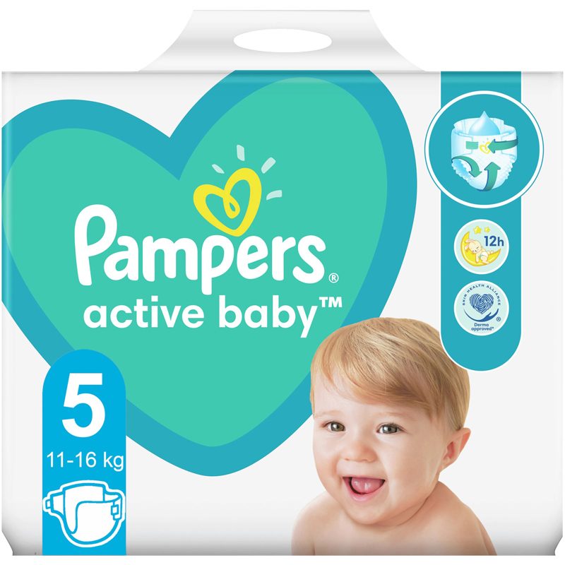 Pampers Scutece Active Baby, Protectie Pana la 12 Ore, Material Celuloza Respirabil, Giant Pack Marimea 5, 11-16 kg, 64 Bucati