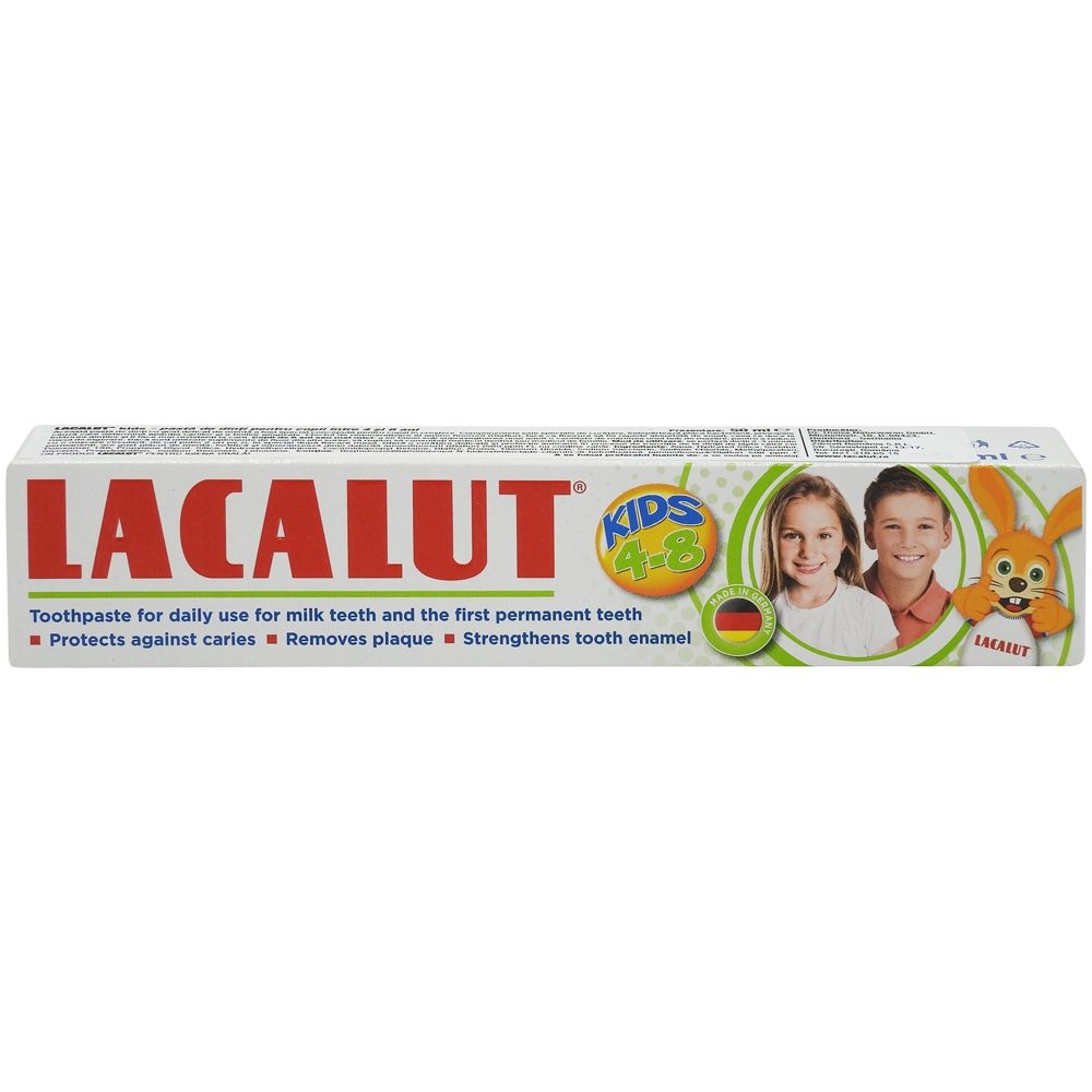 Pasta de Dinti Lacalut Kids, Protectie Anticarie si Intarire Smalt cu Fluor, Aroma Menta, Tub 50 ml, Pentru Copii 4-8 Ani
