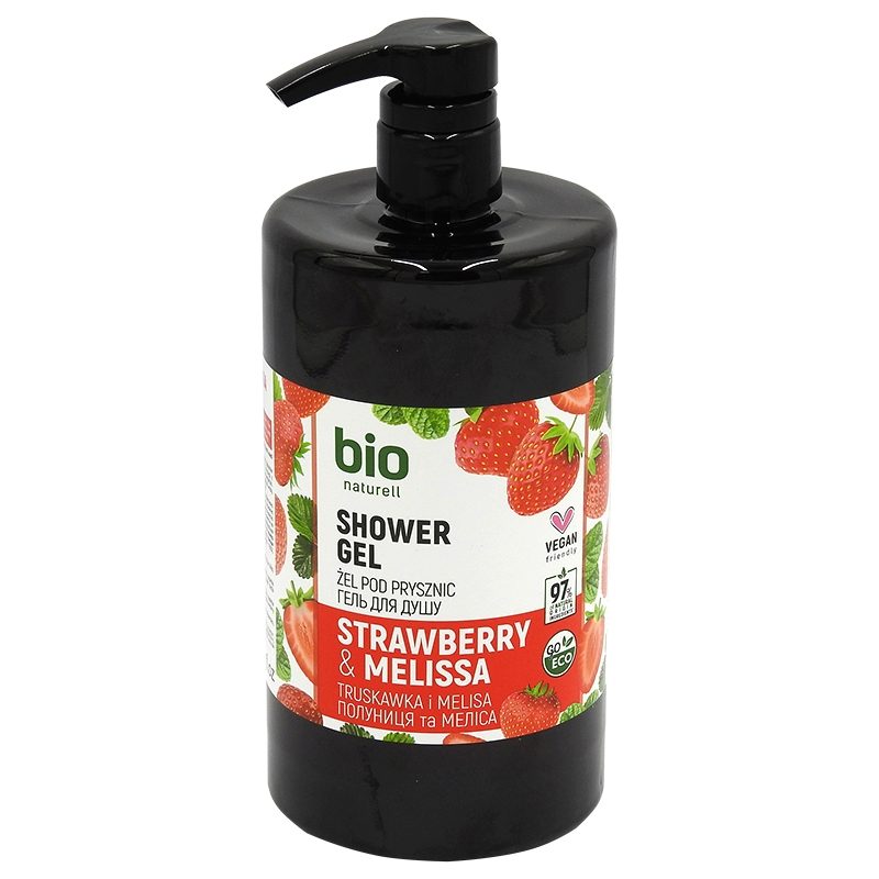 Bio Naturell, Gel de Dus cu Pompa, Formula Vegana pentru Toate Tipurile de Piele, Curatare Delicata, Capsuni si Melissa, 946 ml