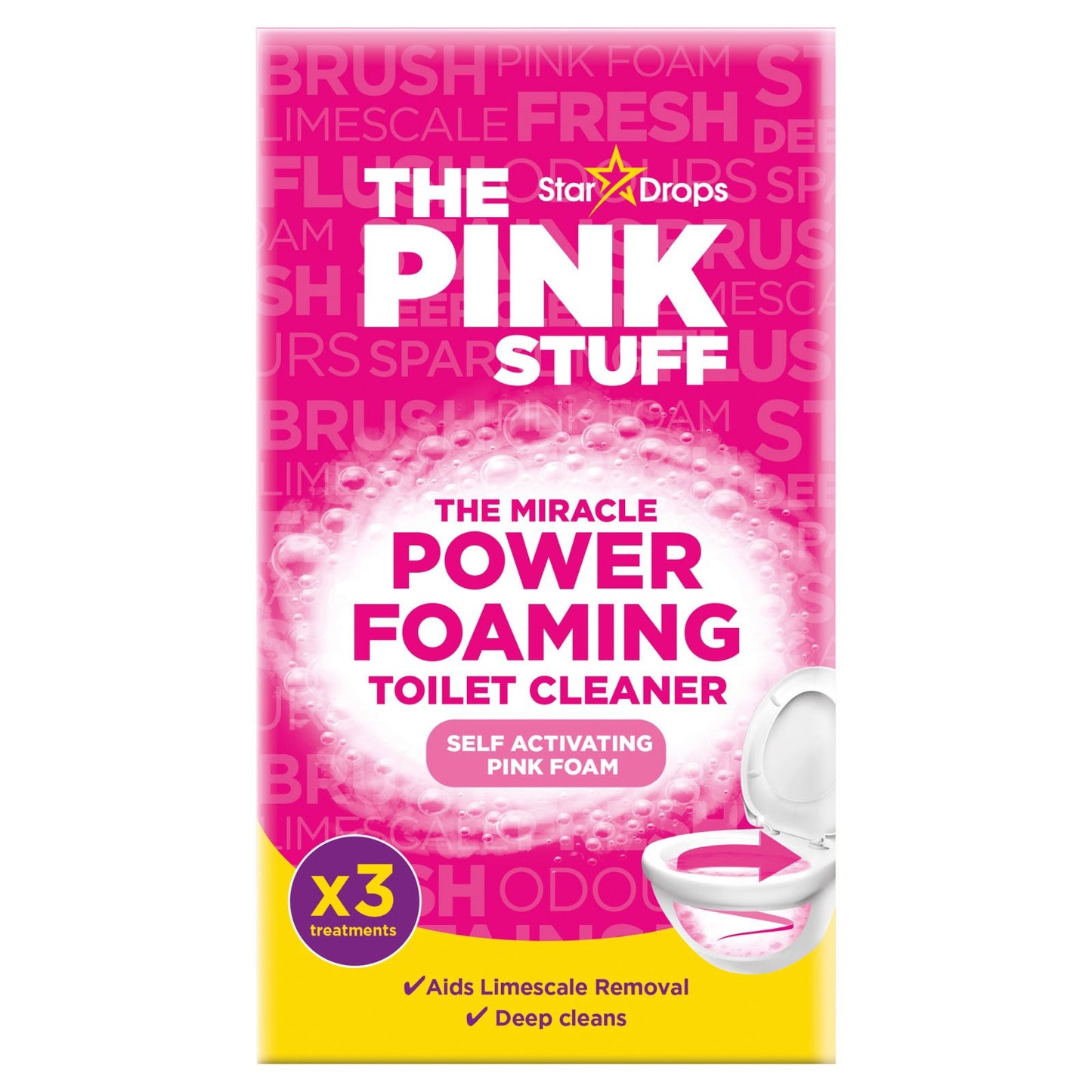 The Pink Stuff Pudra Spumanta pentru Curatarea Vasului de Toaleta, Formula cu Spuma Activa si Efect Antibacterian, Parfum Ultra Fresh, 3 x 100 g