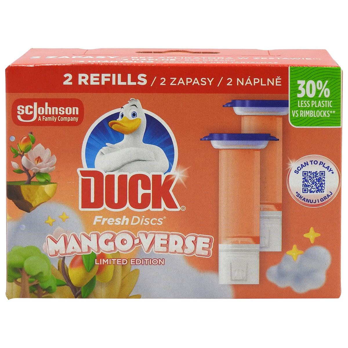 Duck Rezerva Odorizant WC, Gel Antibacterian cu Aroma Mango Verse, Set 2 x 36 ml