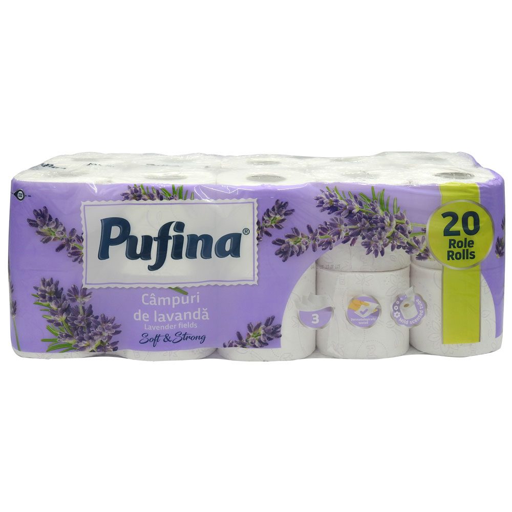 Pufina, Hartie Igienica cu Parfum de Lavanda, Textura Catifelata, 3 Straturi, 20 Role