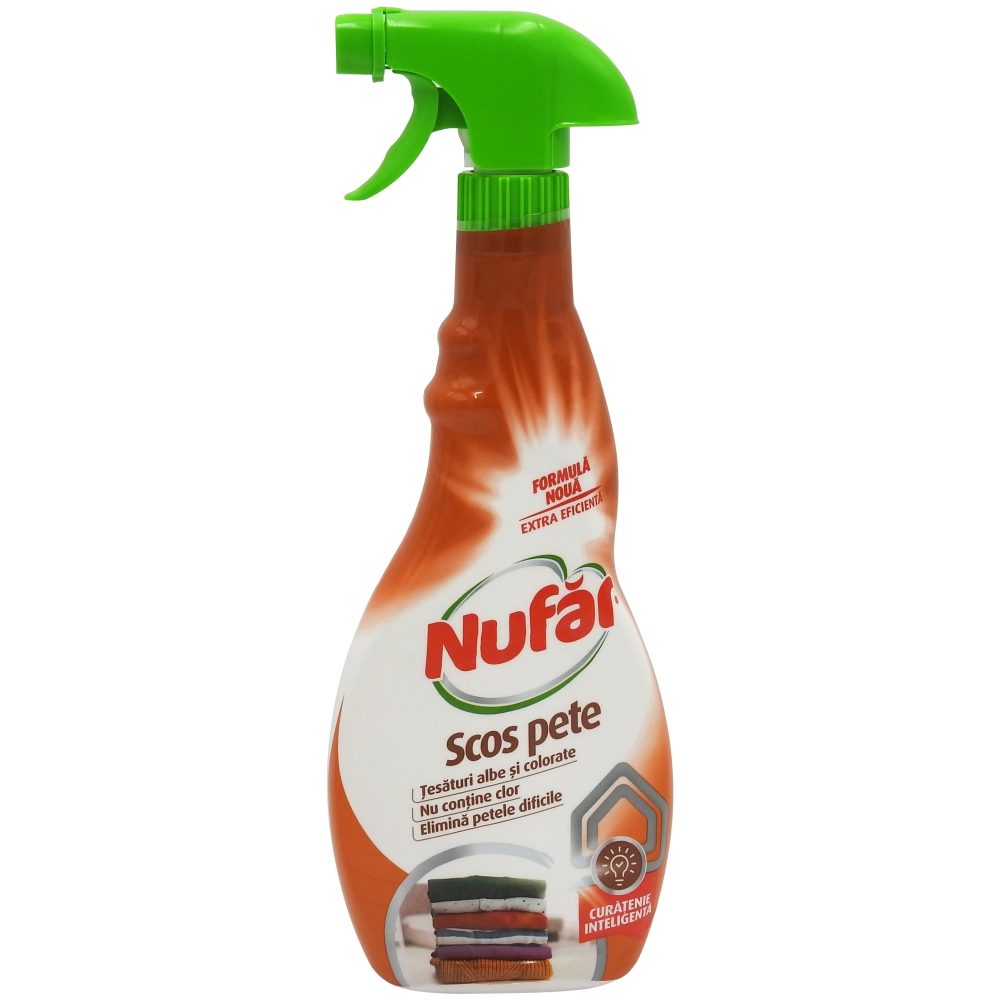 Nufar Solutie pentru Scos Pete, Pre-tratament Fara Clor, Detergent Lichid Concentrat Universal, 500 ml
