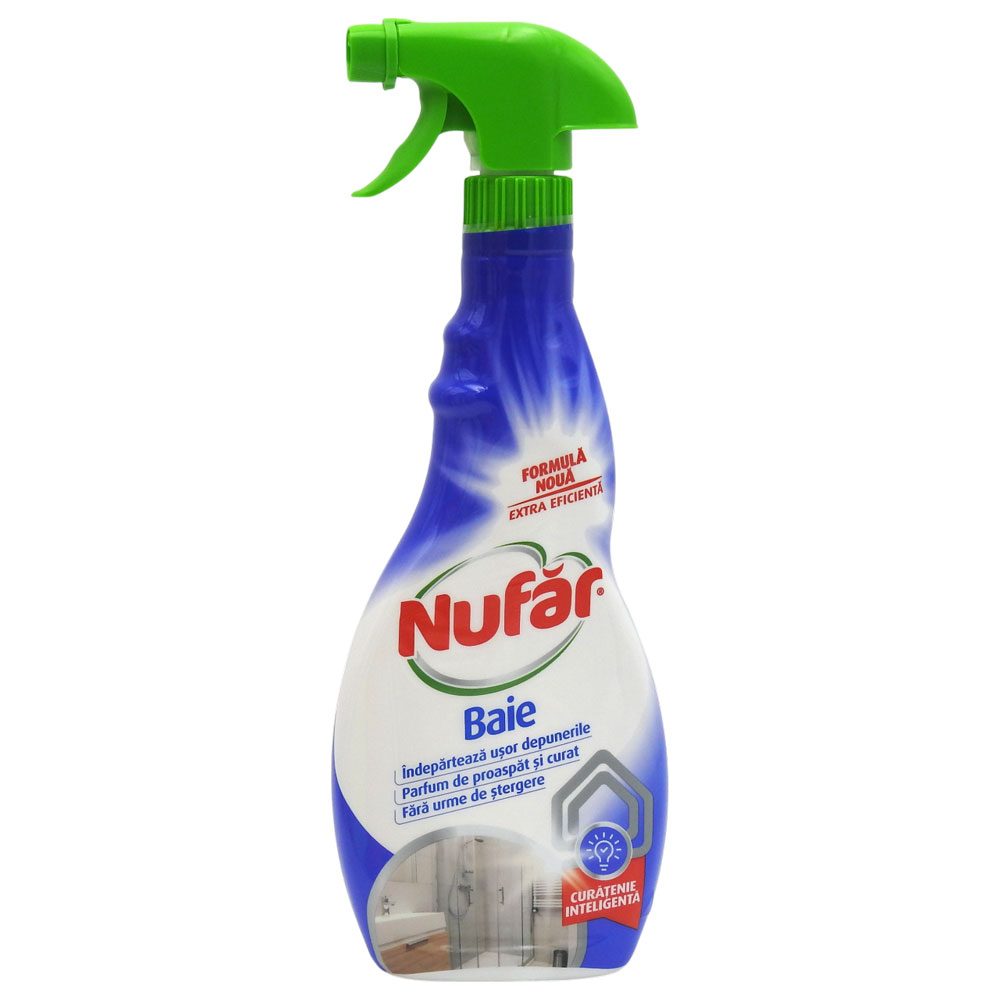 Nufar Solutie pentru Curatat Baia, Formula Multi-Suprafete cu Efect de Stralucire, Pulverizator Tip Pistol, 500 ml