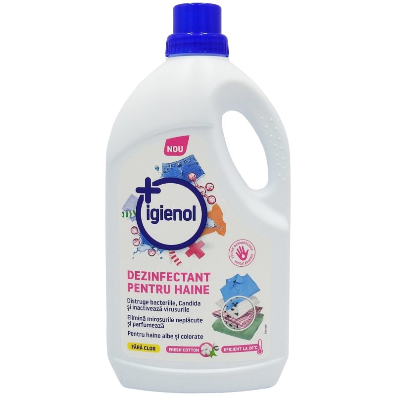 Igienol Dezinfectant Haine, Distruge 99.9% Dintre Bacterii și Virusuri, Formula Fără Clor, Parfum Fresh, 1.5 L