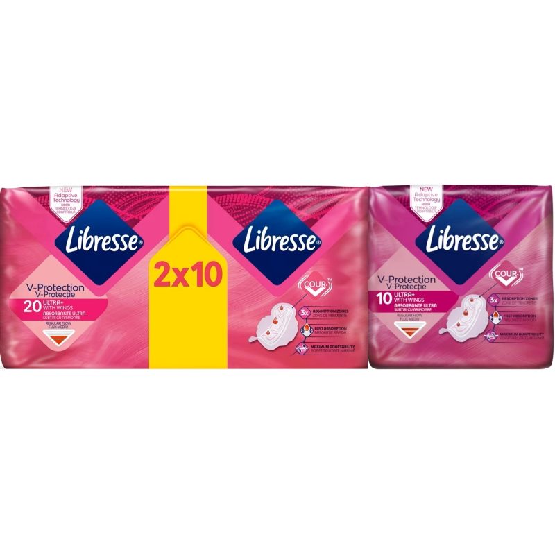 Libresse Absorbante Igiena Intima cu Aripioare, Protectie Freshness si Natural, Material Bumbac Anti-Iritant, Grad Absorbtie Medium, Set 30 Bucati (20 Freshness + 10 Natural)