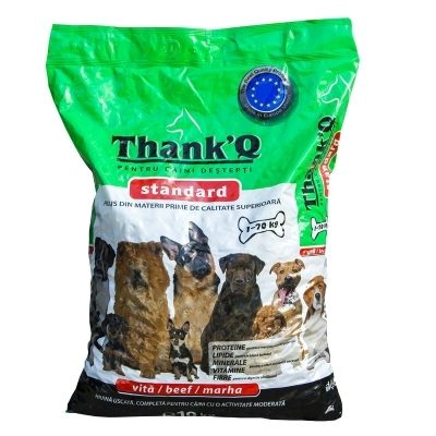 Hrana Uscata Pentru Caini Thank Q, Nutritie Completa Cu Aroma De Vita, Formula Standard Pentru Energie Si Digestie, Sac 10 kg