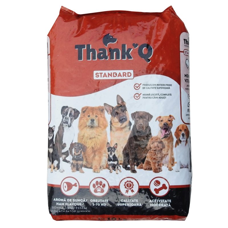Thank Q Hrana Uscata pentru Caini Adulti, Aroma Sunca Standard, Nutritie Completa si Echilibrata, Sac 10 kg
