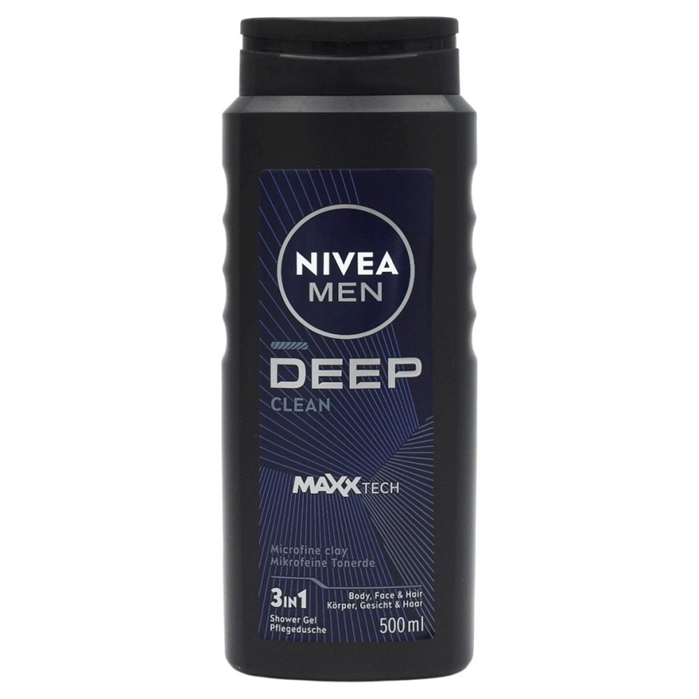 Nivea Men Deep, Gel de Dus cu Carbon Activ, Efect de Curatare Profunda, Corp, Fata si Par, 500 ml