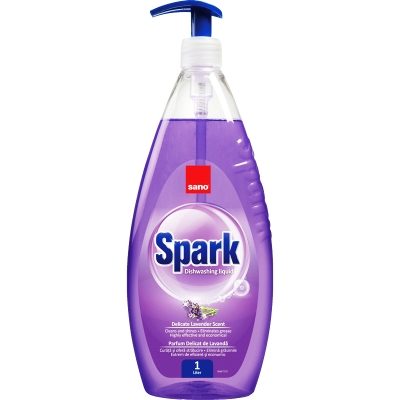 Sano Spark Detergent Lichid Pentru Vase, Igienizant Cu Extract De Lavanda, Recipient Cu Pompa, 1 L