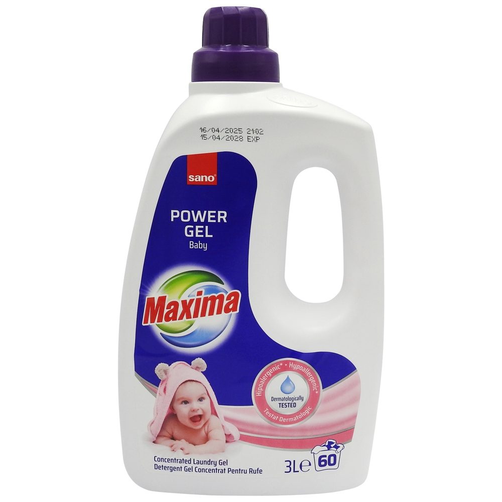 Sano Maxima Baby, Detergent Gel Hipoalergenic pentru Haine Bebeluși, 60 Spălări, 3 L