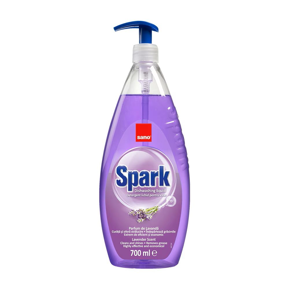 Sano Spark Detergent Lichid Pentru Vase, Parfum De Lavanda, Recipient Cu Pompa, 700 ml