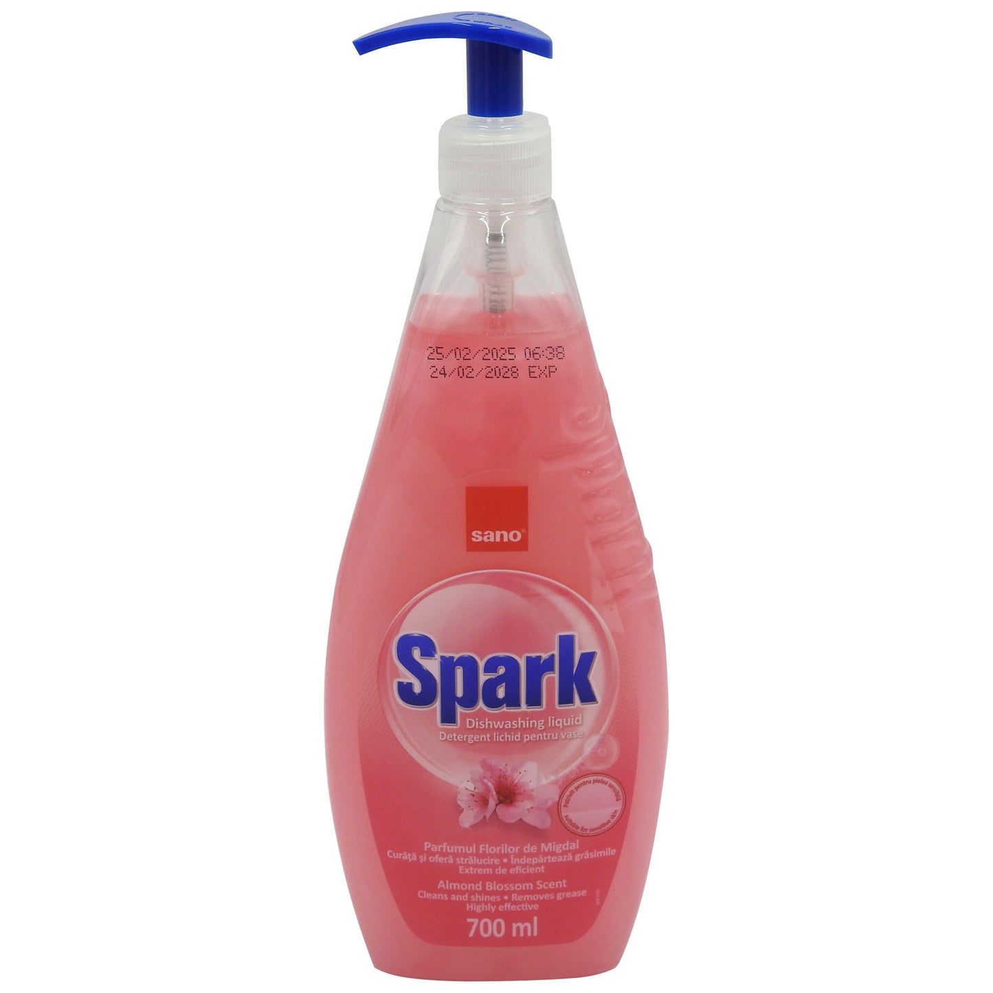 Sano Spark Detergent Lichid Pentru Vase, Parfum De Flori De Migdal, Formula Concentrata Cu Ingrediente Active, 700 ml