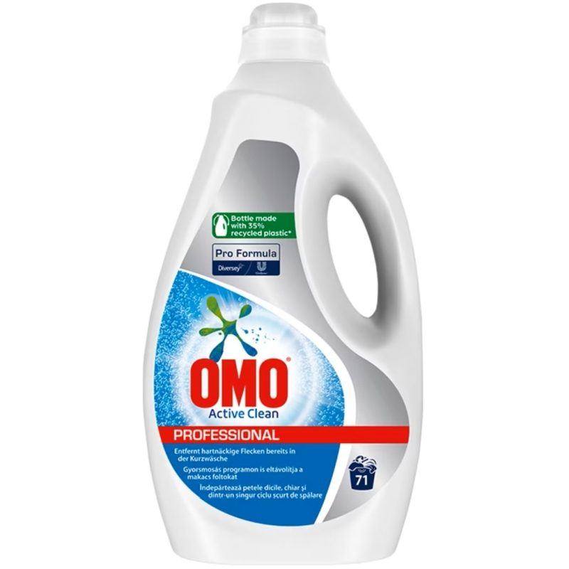 OMO Professional Active Clean, Detergent Lichid Rufe, Indepartare Pete Dificile la Temperaturi Scazute, Formula Enzimatica fara Fosfati, 5 L