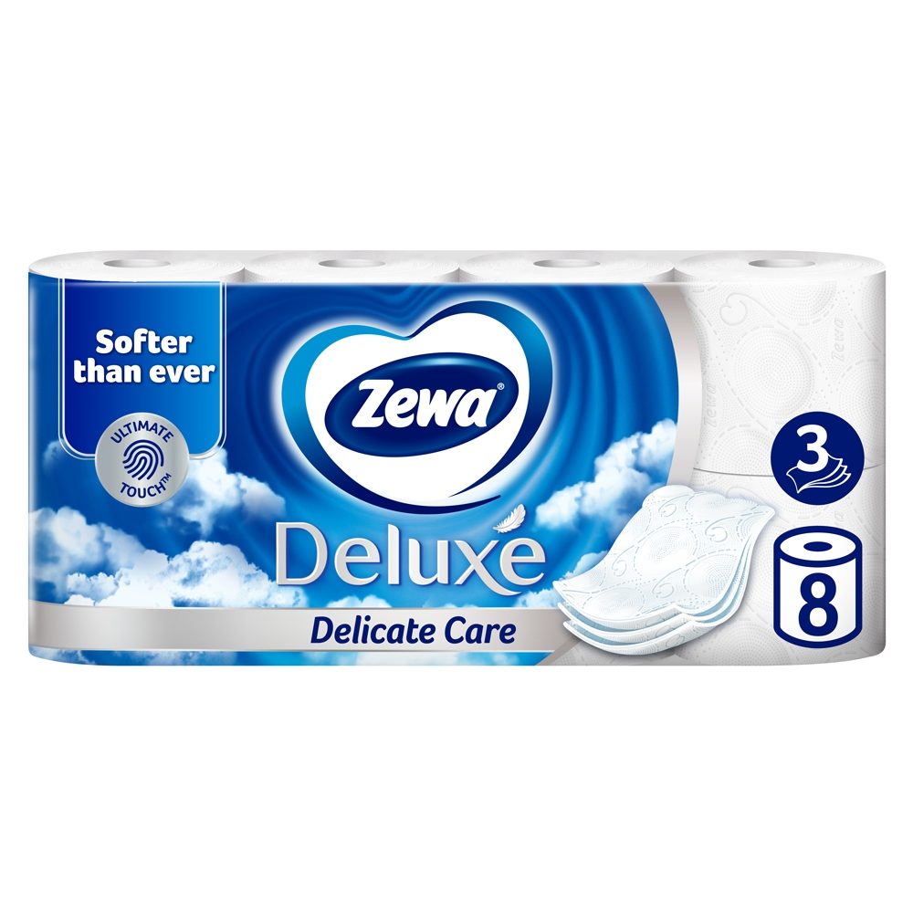Hartie Igienica Zewa Pure White, 3 Straturi Rezistente si Delicate, Celuloza Pura, Culoare Alb, Set 8 Role