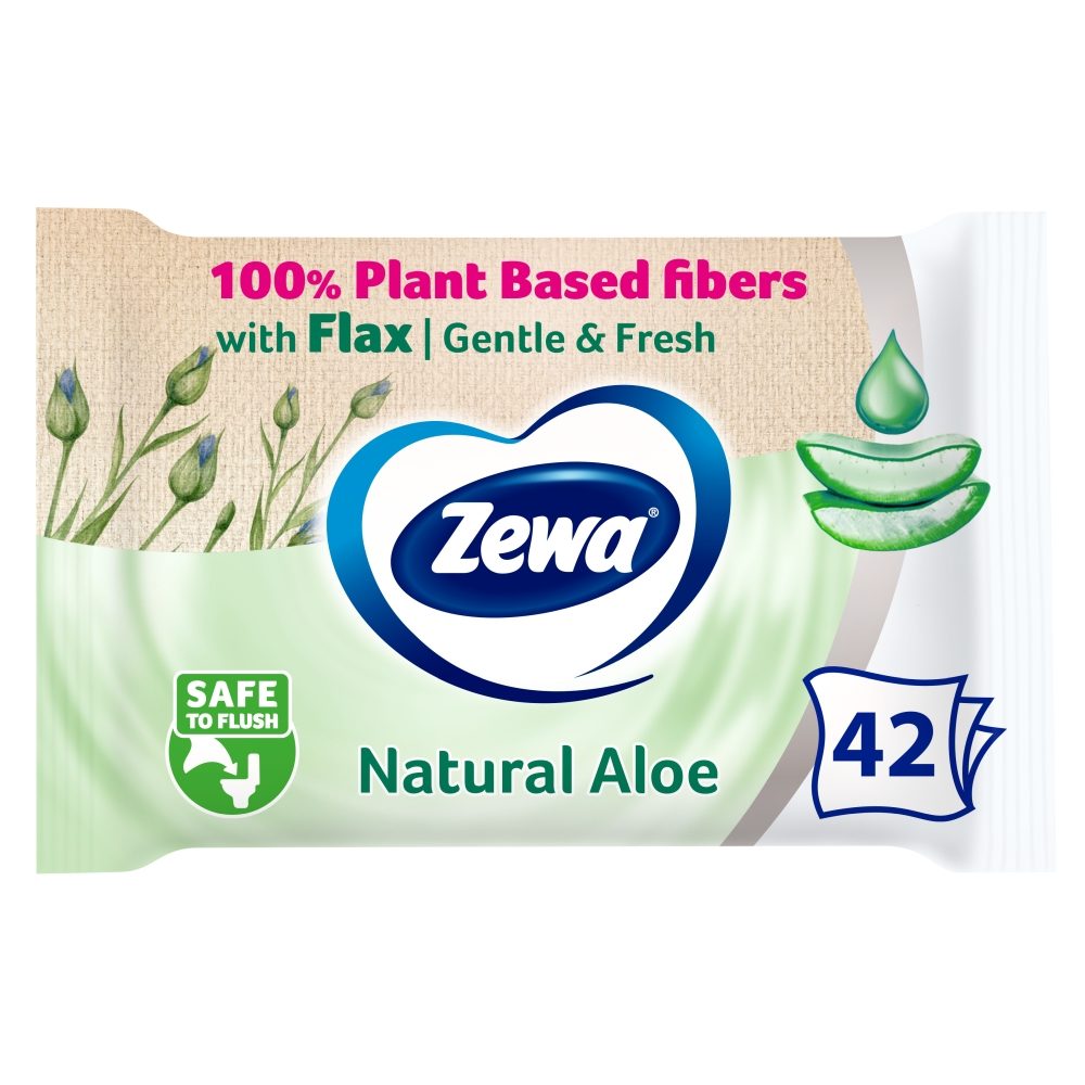 Zewa Hartie Igienica Umeda, Extract Aloe Vera, Textura Catifelata din Celuloza Biodegradabila, 42 Bucati
