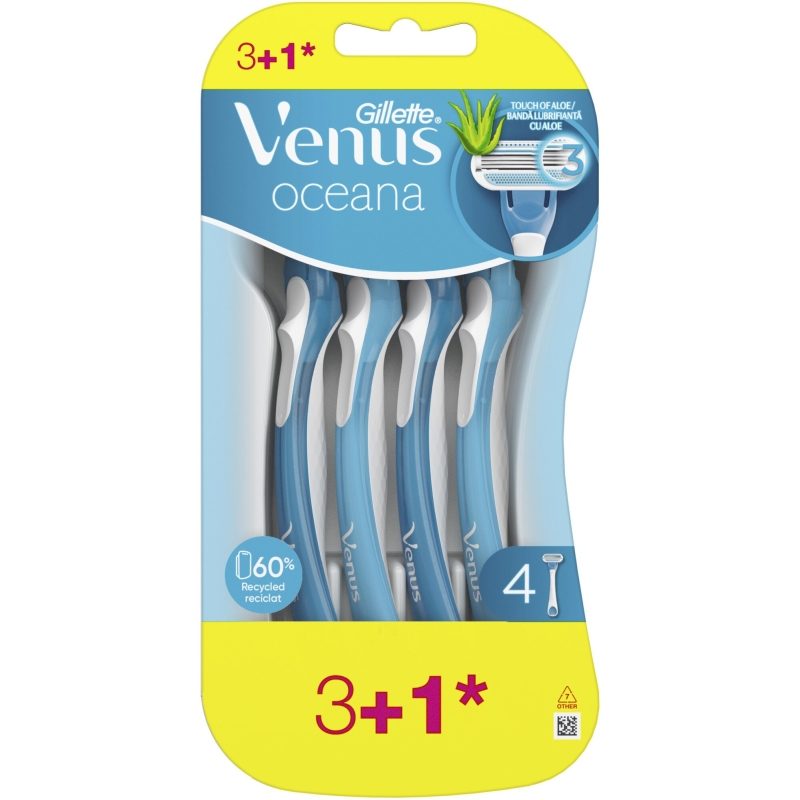 Gillette Venus 3 Oceana Aparat de Ras de Unica Folosinta, 3 Lame, Maner Ergonomic si Banda Hidratanta, Set 4 Bucati
