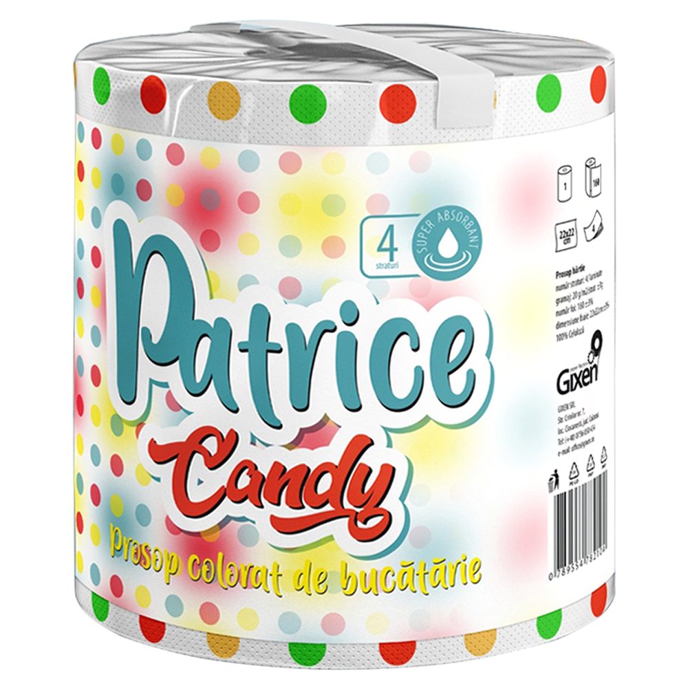 Patrice Prosop de Bucatarie Candy Color, Hartie Super Absorbanta, 4 Straturi, Fara Parfum, Alb, 1 Bucata